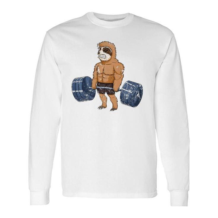 Vintage Sloth Weightlifting Bodybuilder Muscle Fitness Long Sleeve T-Shirt T-Shirt