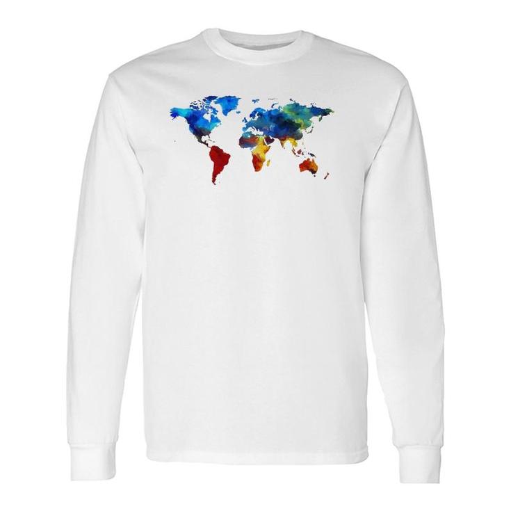 Watercolor World Map For People Who Love The World Long Sleeve T-Shirt T-Shirt