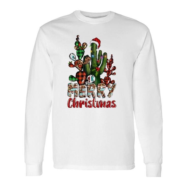 Western Texas Leopard Buffalo Plaid Cactus Merry Christmas Long Sleeve T-Shirt T-Shirt