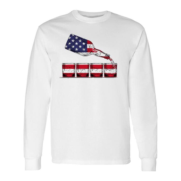 Whiskey American Flag Glasses 4Th Of July Usa Long Sleeve T-Shirt T-Shirt