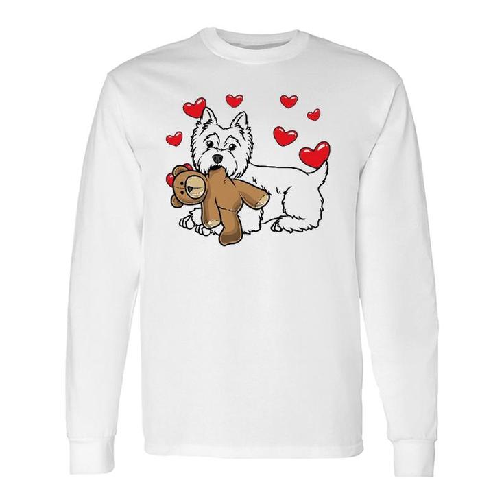White West Highland Terrier Dog With Stuffed Animal Long Sleeve T-Shirt