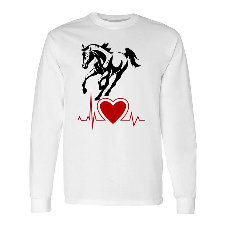 Wild Horse With Pulse Rate Rider Riding Heartbeat Long Sleeve T-Shirt T-Shirt