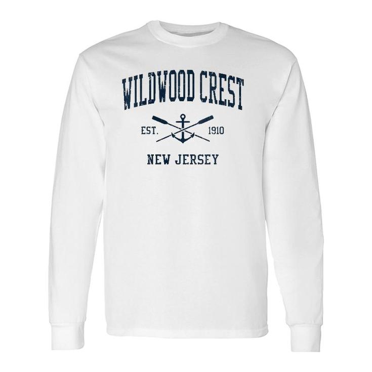 Wildwood Crest Nj Vintage Navy Crossed Oars & Boat Anchor V-Neck Long Sleeve T-Shirt T-Shirt