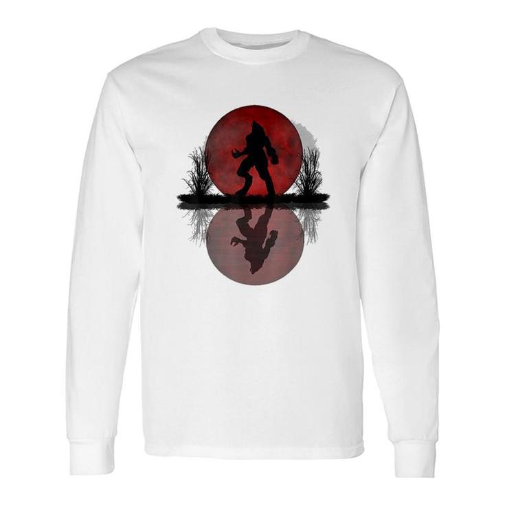 Wolf And Red Moon Long Sleeve T-Shirt