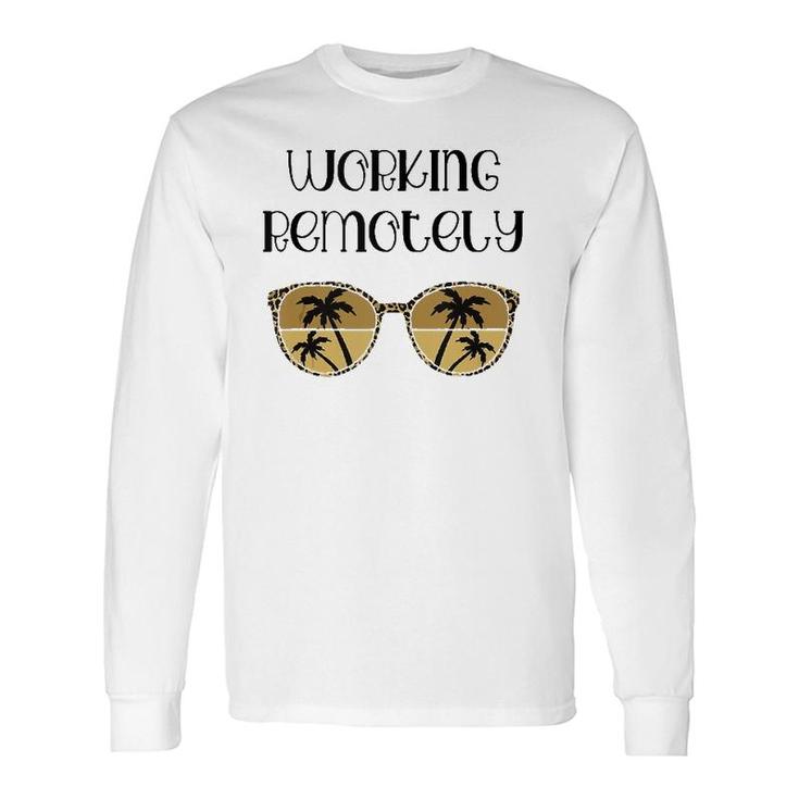 Working Remotely Work From Home Office Leopard Palm Tree Long Sleeve T-Shirt T-Shirt
