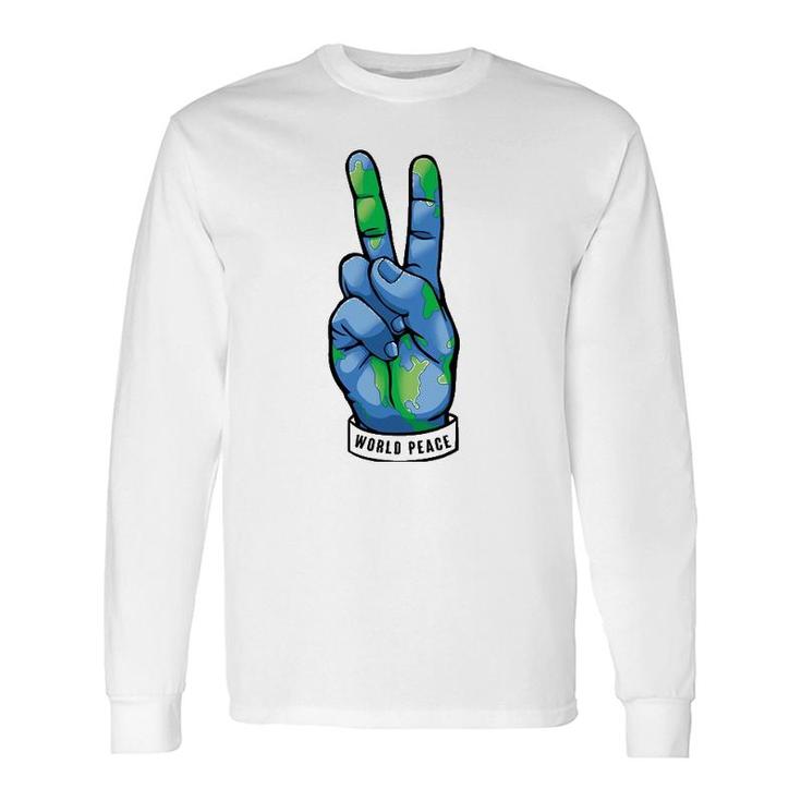 World Peace Earth Day Awareness Peace Sign Hand Gesture Long Sleeve T-Shirt T-Shirt