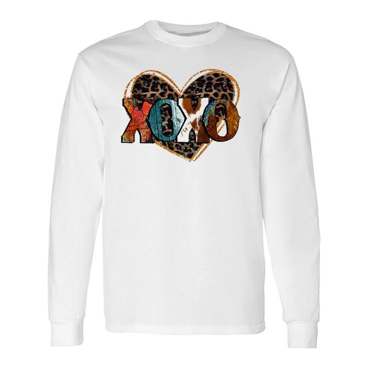 Xoxo Leopard Heart Cowhide Western Glitter Be My Valentine Long Sleeve T-Shirt T-Shirt