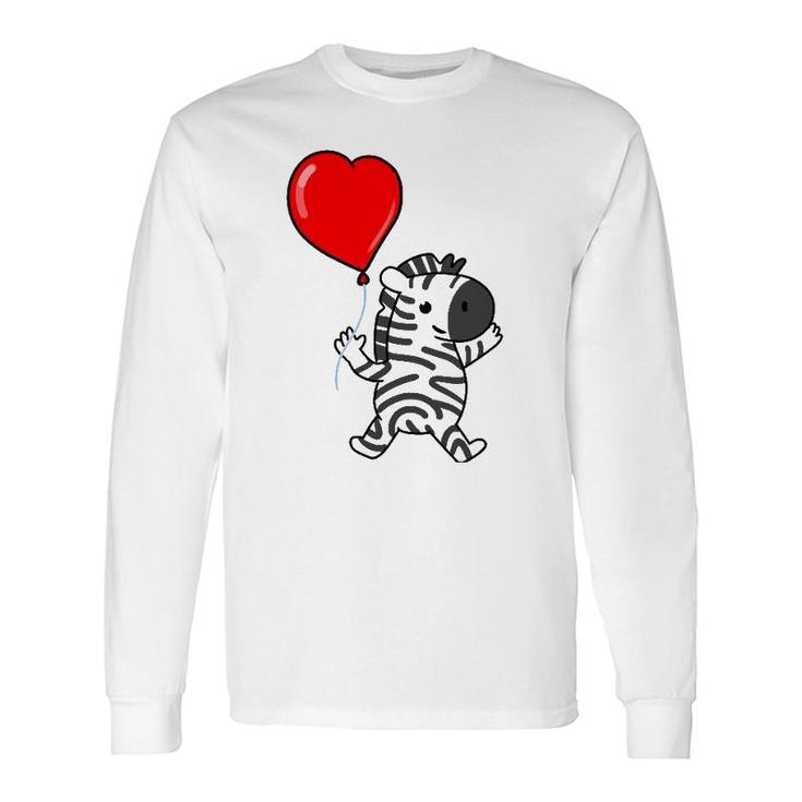 Zebra With Heart Balloon Valentines Day Zebra Long Sleeve T-Shirt T-Shirt