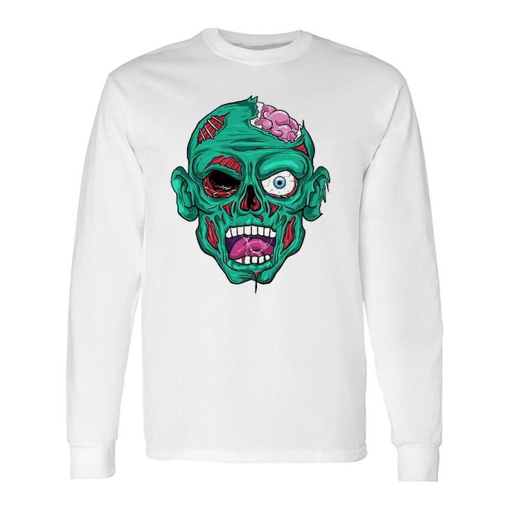 Zombie Face Brain Halloween Zombies Long Sleeve T-Shirt T-Shirt