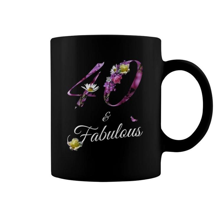 40 Years Old Tee 40 & Fabulous Floral Decor 40Th Birthday Gift Coffee Mug