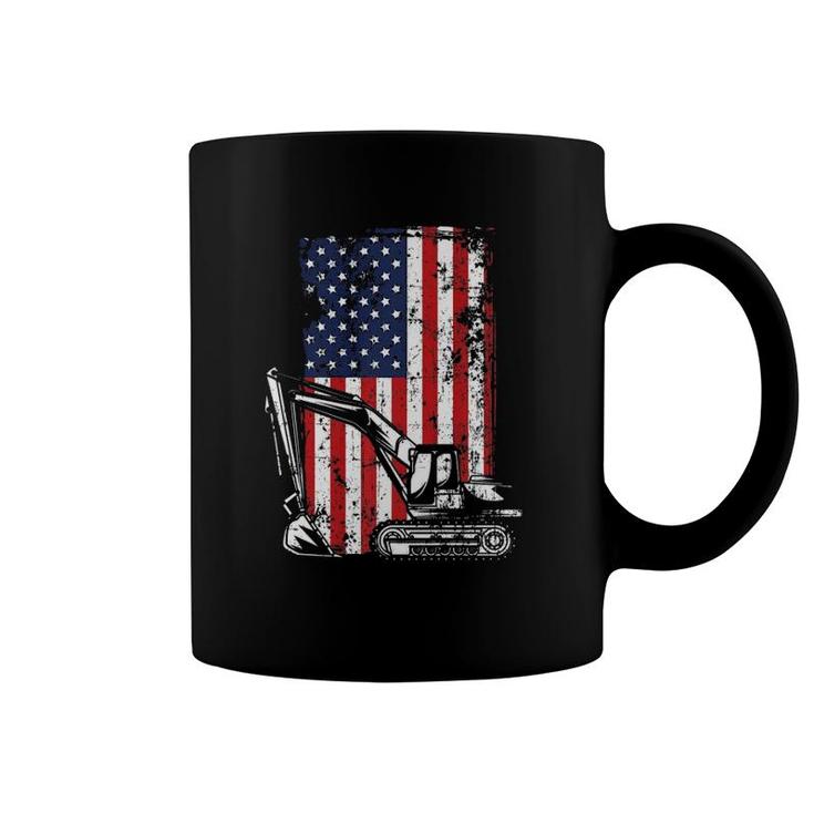 4Th Of July American Flag Construction Backhoe Excavator  Coffee Mug