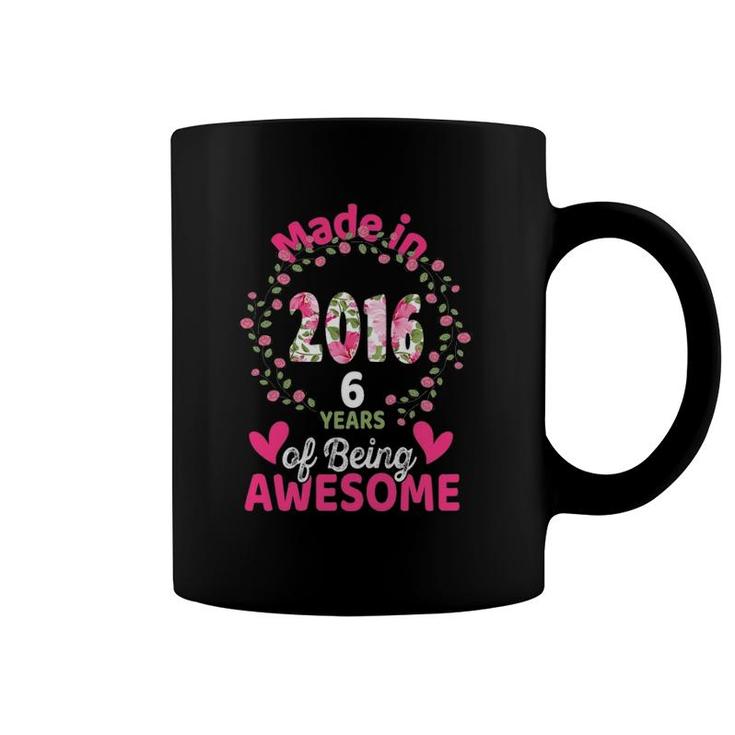6 Years Old 6Th Birthday Born In 2016 Women Girls Floral Coffee Mug