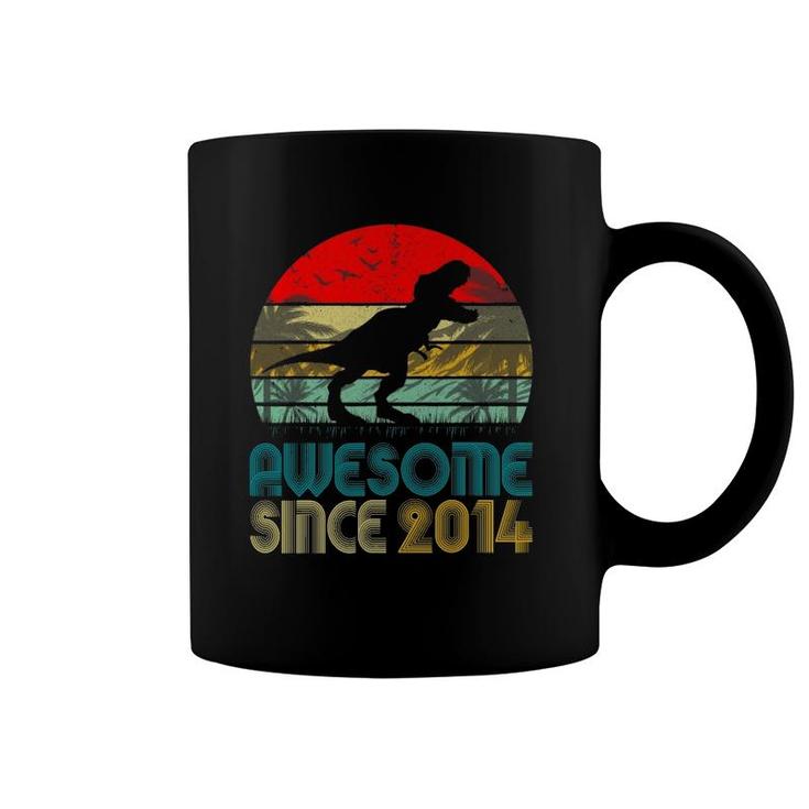 7Th Birthday Dinosaur Awesome Since 2014 Gifts 7 Years Old Coffee Mug