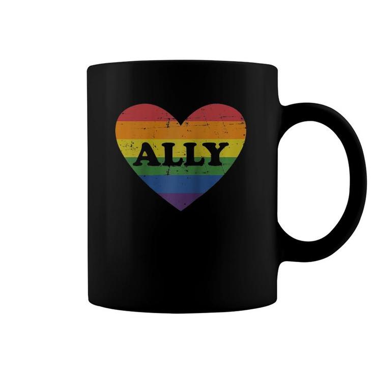 Ally Rainbow Flag Heart For Lgbt Gay And Lesbian Support Raglan Baseball Tee Coffee Mug