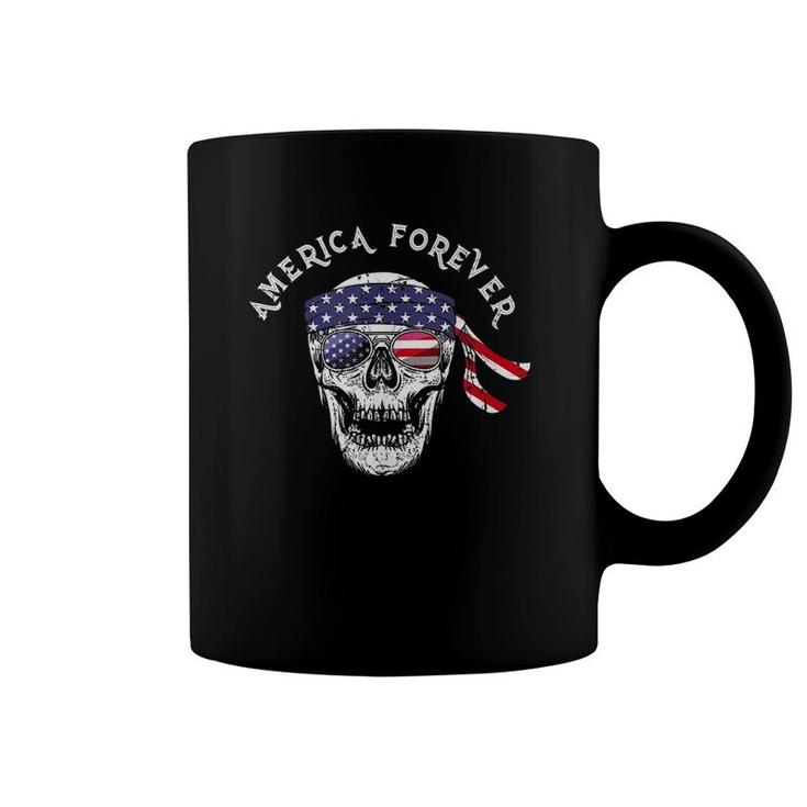 America Forever Patriotic Skull American Flag Sunglasses  Coffee Mug