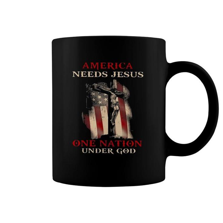 America Needs Jesus One Nation Under God Cross American Flag Vintage Coffee Mug