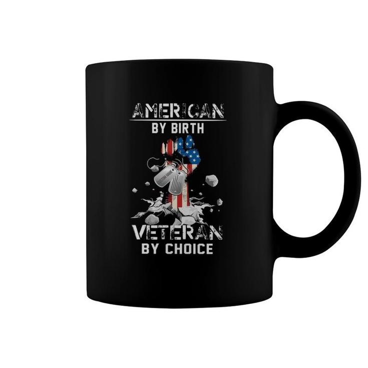 American By Birth Veteran By Choice Dog Tags Us Flag Raised Fist Breaking Stone Coffee Mug
