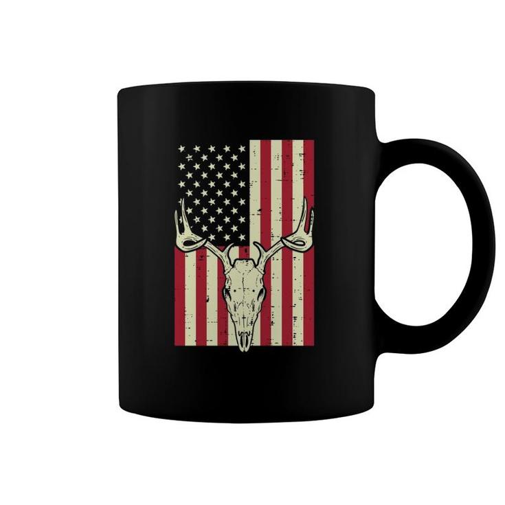 American Flag Deer Skull Vintage Hunting Patriotic Hunt Dad Coffee Mug