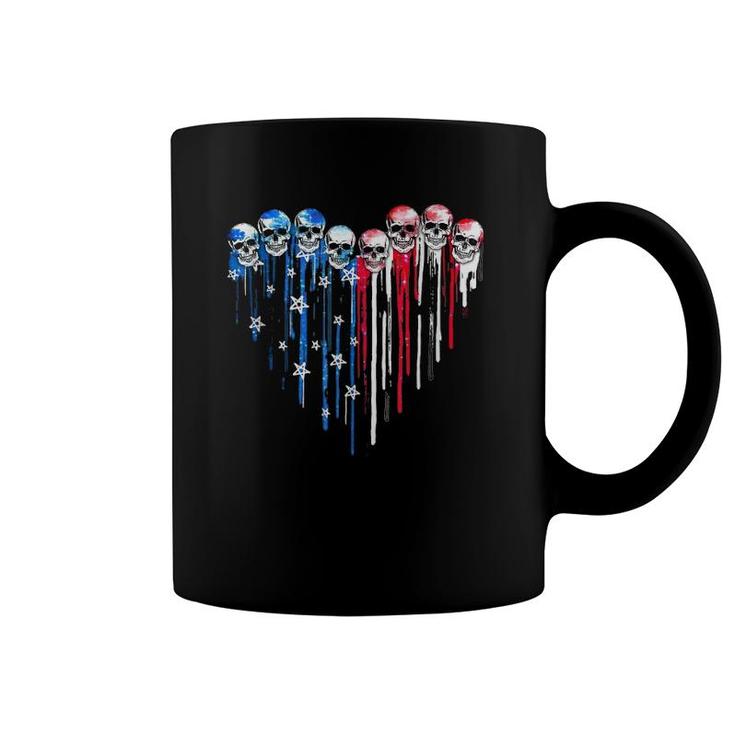 American Flag Heart Skull 4Th Of July 2021 Skull Lover  Coffee Mug