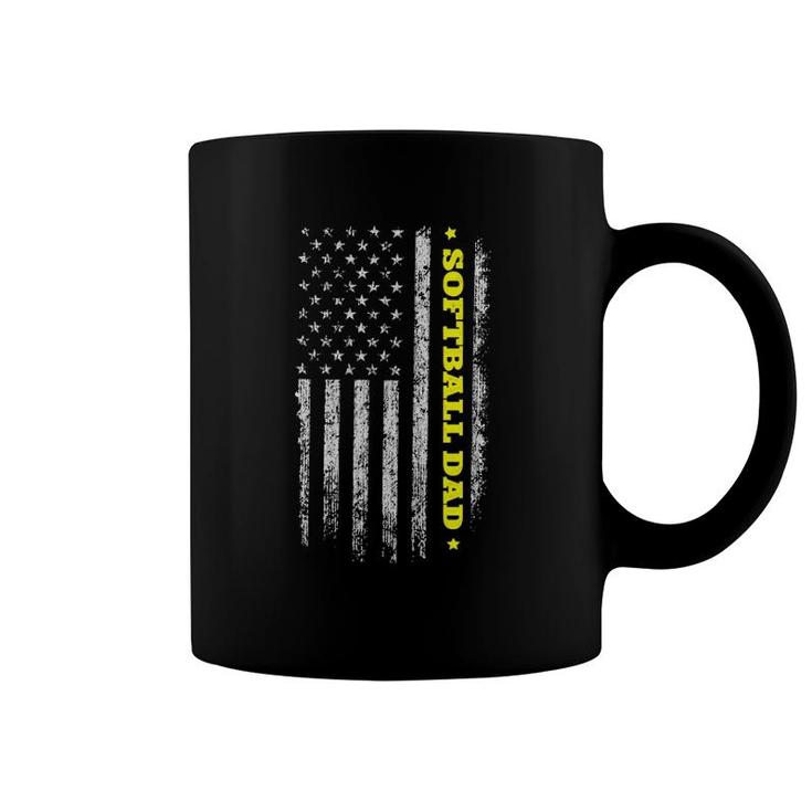 American Flag Softball Dad Father's Day Independence Day Coffee Mug