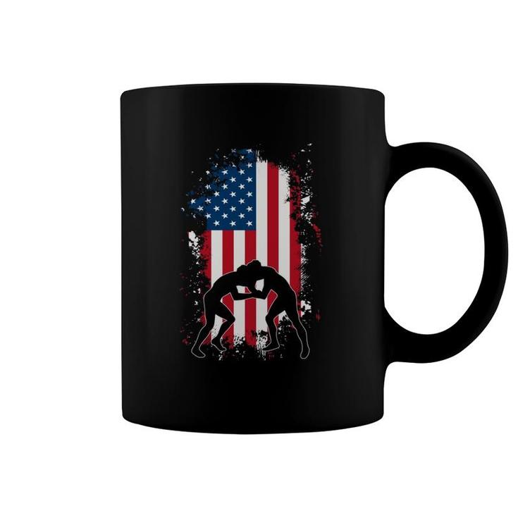 American Flag Wrestling Tee Usa Wrestler Gift For Men Boys Coffee Mug