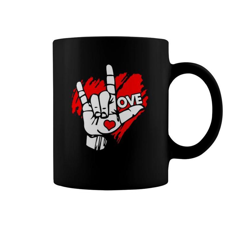 American Sign Language I Love You Red Heart Coffee Mug