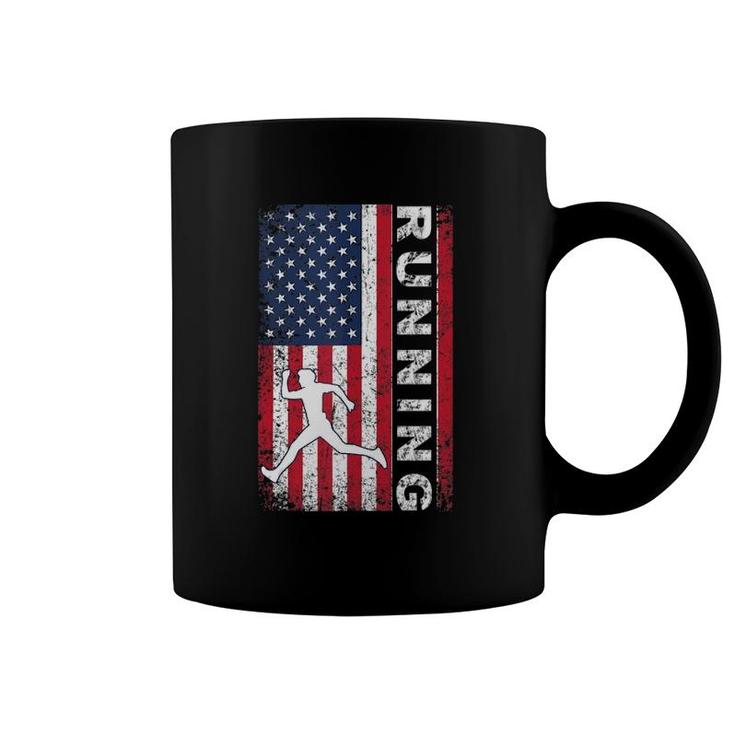 American Us Flag Running Marathon Patriotic Runner Girl Boy  Coffee Mug