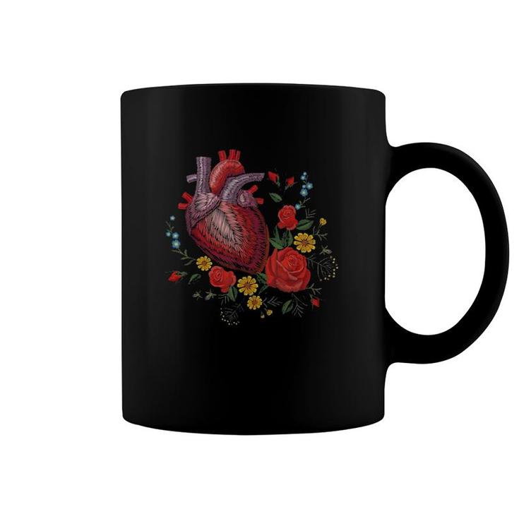 Anatomical Heart And Flowers Show Your Love Women Men Version Coffee Mug