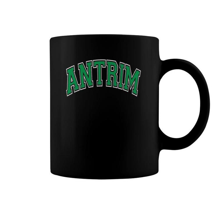 Antrim Northern Ireland Varsity Style Green Text Coffee Mug
