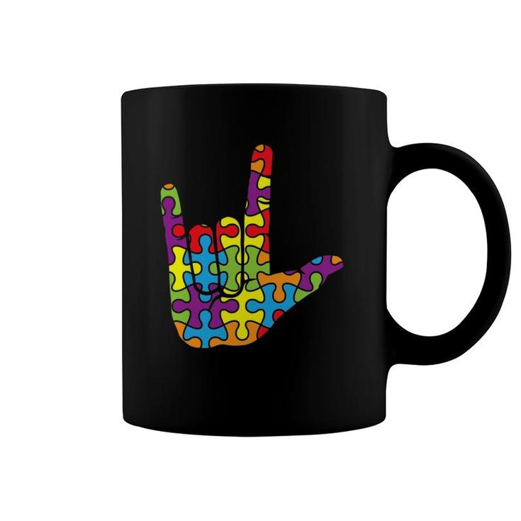 Asl Love Sign Language - Autistic Puzzle Autism Awareness Coffee Mug
