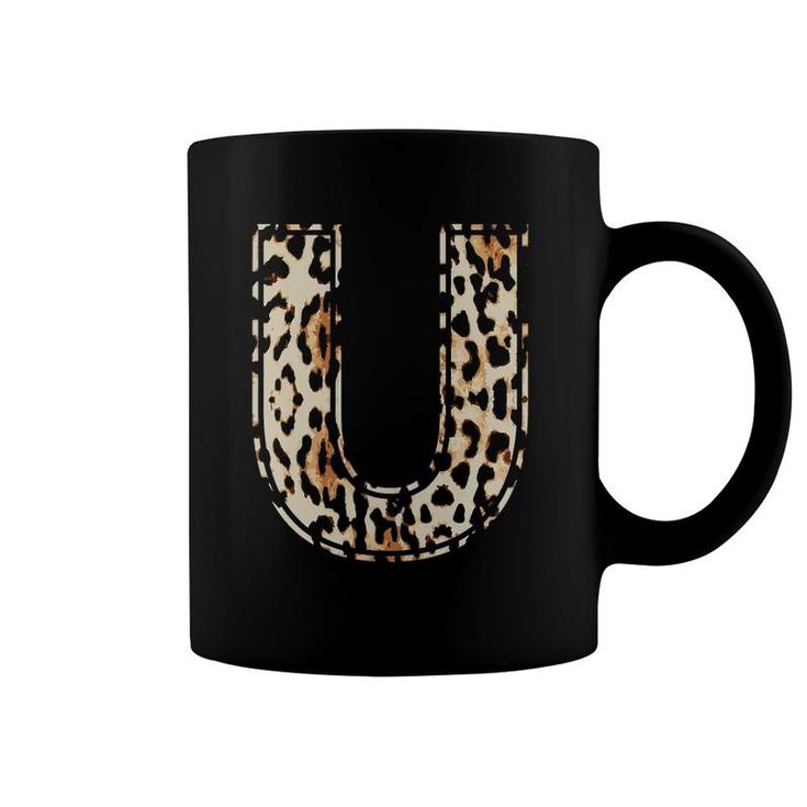 Awesome Letter U Initial Name Leopard Cheetah Print Coffee Mug