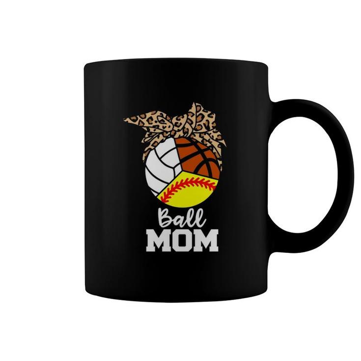 Ball Mom Funny Softball Volleyball Basketball Leopard Mom Coffee Mug