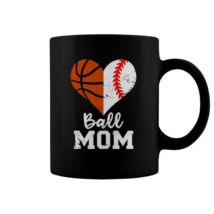 Ball Mom Heart Funny Baseball Basketball Mom Coffee Mug