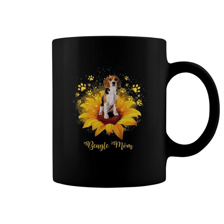 Beagle Mom Sunflower With Dog Paw Mother's Day Coffee Mug