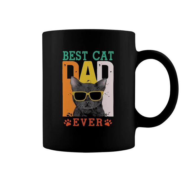 Best Cat Dad Ever Cat With Sunglasses Father's Day Dog Paw Retro Coffee Mug