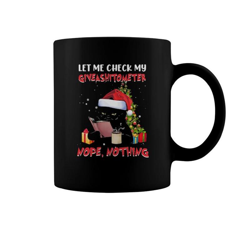 Black Cat Reading Book Let Me Check My Giveashitometer Nope Nothing Christmas  Coffee Mug