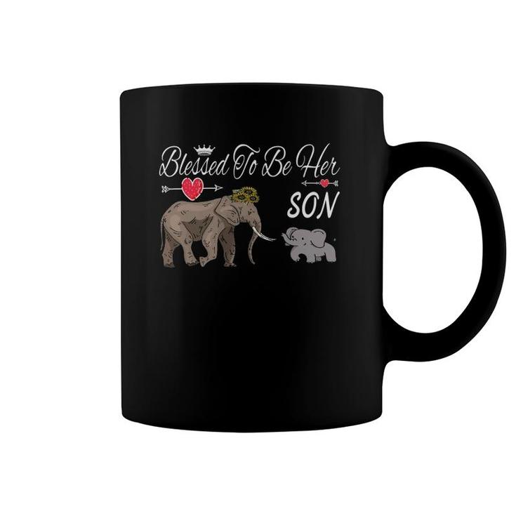 Blessed To Be Her Son Elephant Mothers Day Mom Sunflower Coffee Mug