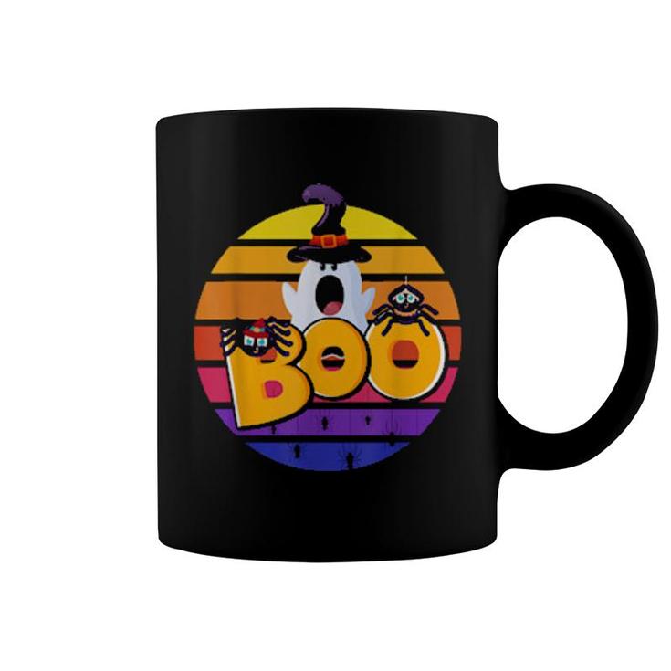 Boo With Cute Spiders And Witch Hat Halloween Sunset Retro  Coffee Mug
