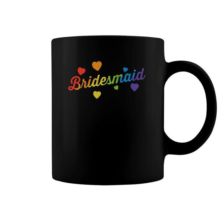 Bridesmaid Rainbow Flag Lesbian Bachelorette Party Wedding Coffee Mug