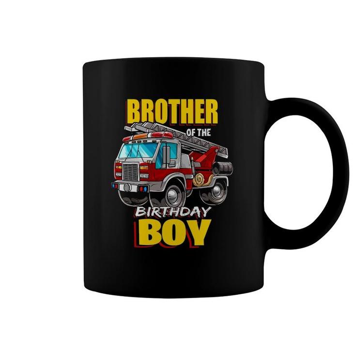 Brother Of Birthday Boy Matching Family Fireman Firetruck Coffee Mug