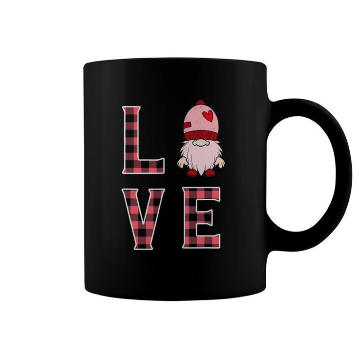 Buffalo Style Pink Plaid Gnome Love & Heart Valentines Gnome Coffee Mug