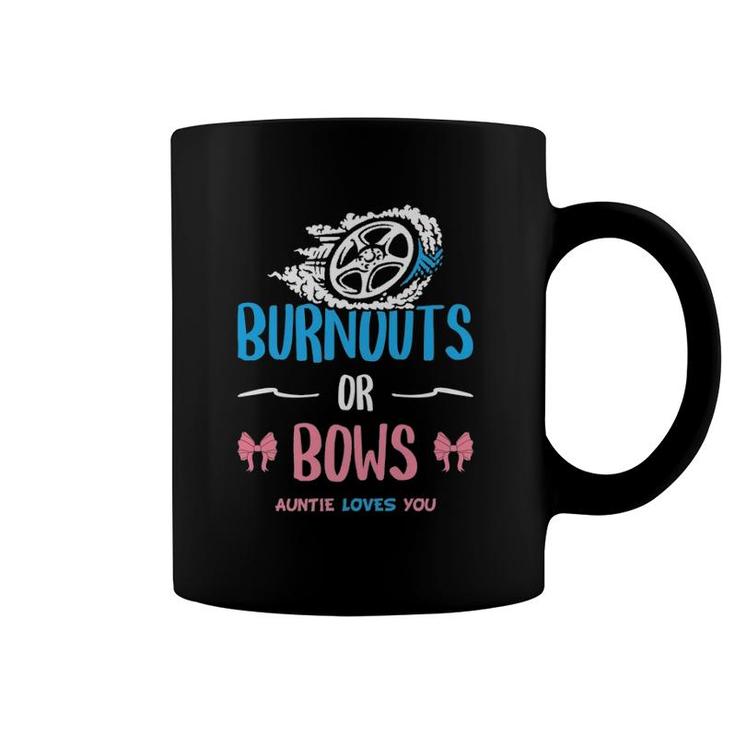 Burnouts Or Bows Gender Reveal Baby Party Announcement Aunt  Coffee Mug