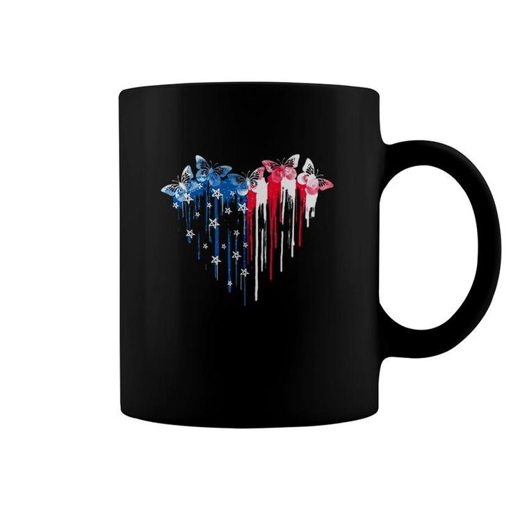 Butterfly Lover 4Th Of July Dripping American Flag Heart Coffee Mug