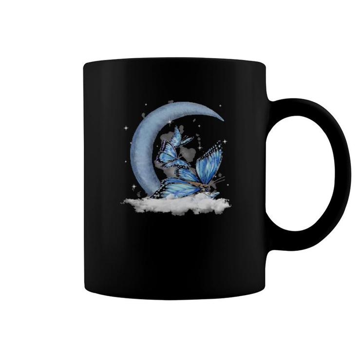 Butterfly Sleeping With Moon, Crescent Moon , Butterfly Sit On The Crescent Moon  Coffee Mug
