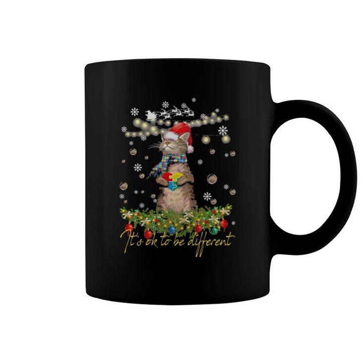 Cat Autism It's Ok To Be Different Merry Christmas Sweat Coffee Mug