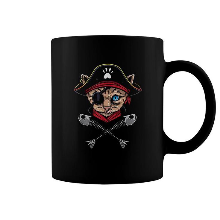 Cat Pirate Jolly Roger Flag Skull And Crossbones Coffee Mug