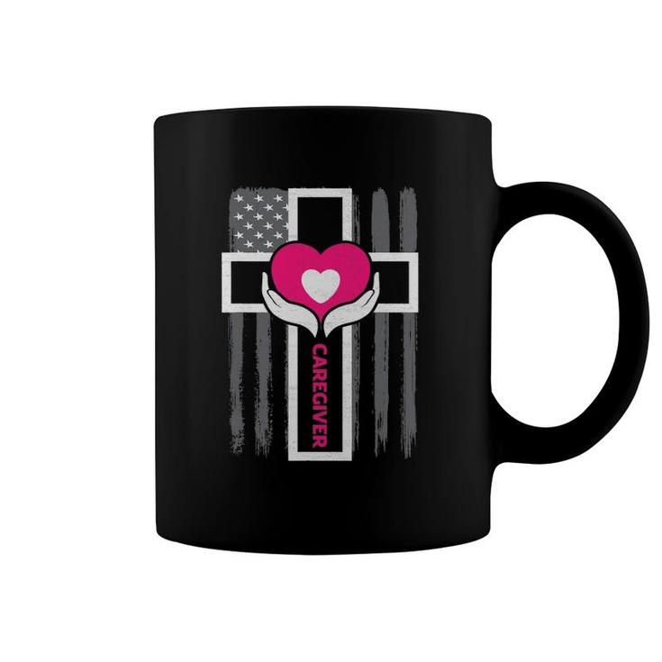 Christian Caregiver Jesus Christ Usa Flag Funny Caregiver Coffee Mug