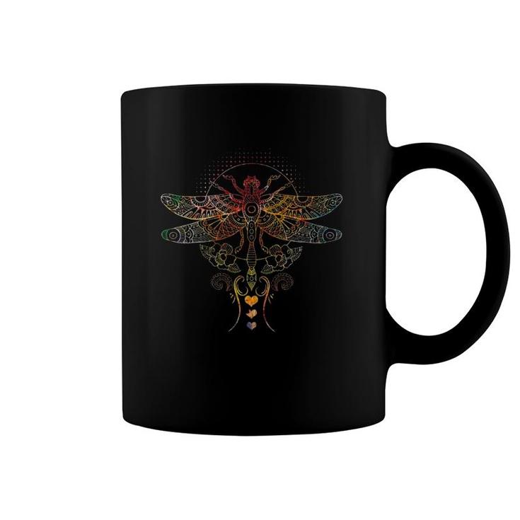 Colorful Mandala Dragonfly Lotus Flower Yoga Tee Coffee Mug