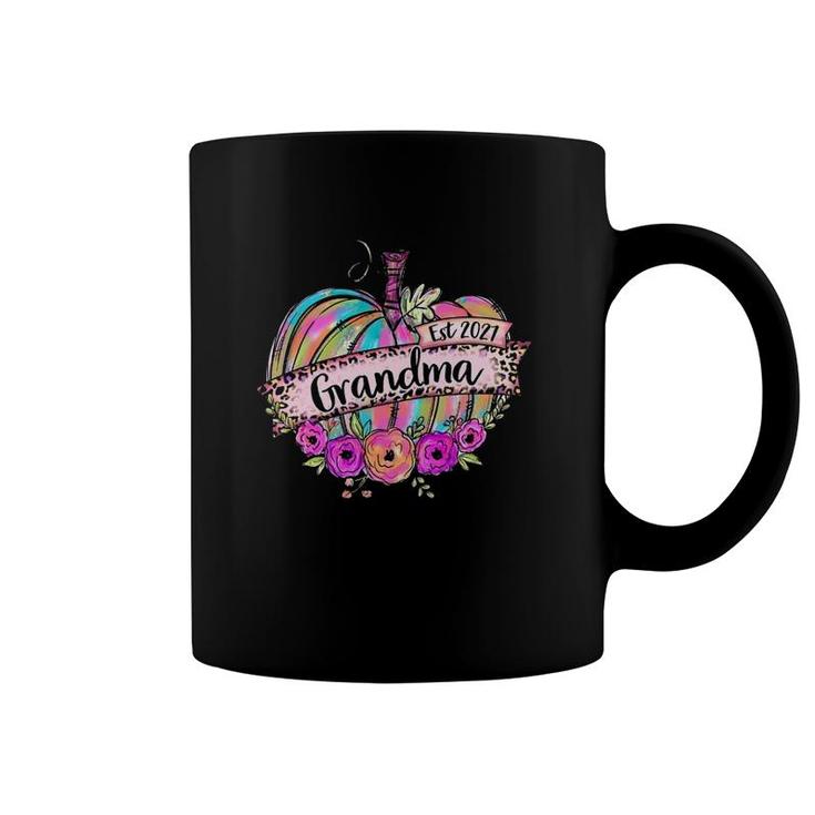 Colorful Pumpkin Grandma Est2021 Floral Grandmother Gift Coffee Mug