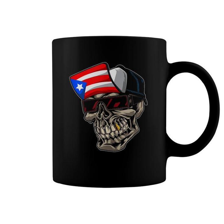 Cool Puerto Rican Skull With Cap And Puerto Rico Flag  Coffee Mug